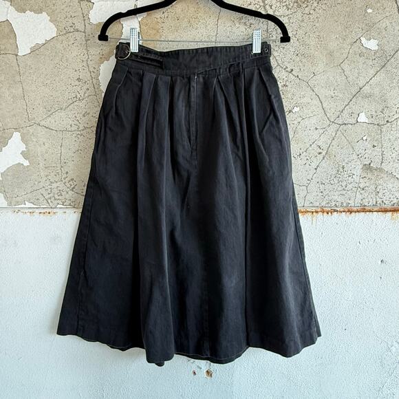 Vintage Midi Skirt 100% Cotton Black Pleated A Line Made in USA Minimalist M - Picture 1 of 6